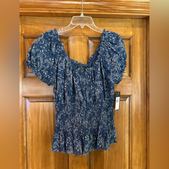 Lauren Jeans Company Tops - Lauren Jeans Company Navy Paisley Smocked Women's Blouse